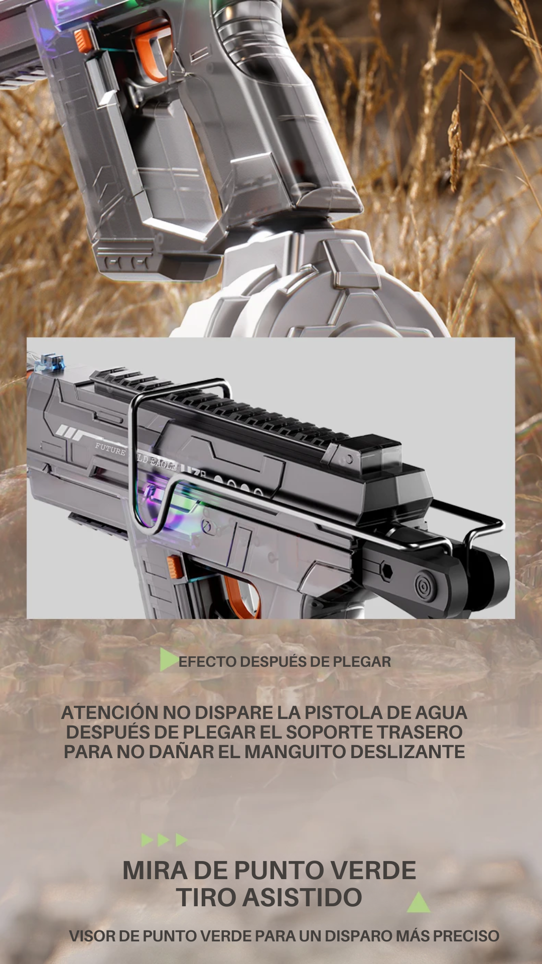 PISTOLA ELECTRICA DE AGUA CON CULATA Y MIRA ILUMINADA